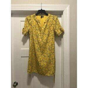 Kaari Blue Yellow Floral Lined Dress Ruffles Belted Spring Boho Size Small Short
